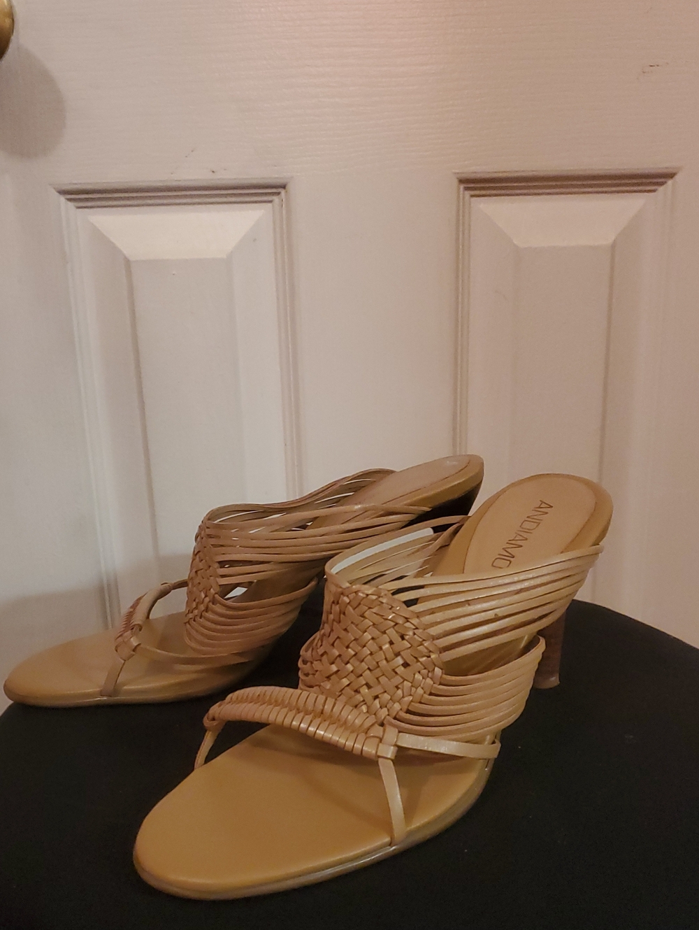 Leather, Andiamo Tan Woven Strappy Heeled Sandals